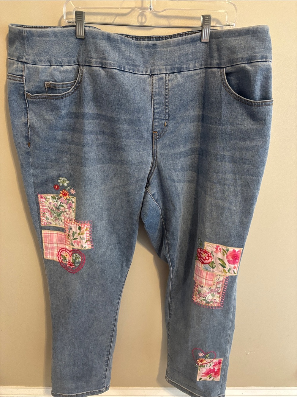 Coldwater Creek Jeans 22W Womens Plus Floral Patchwork Embroidered Pull On